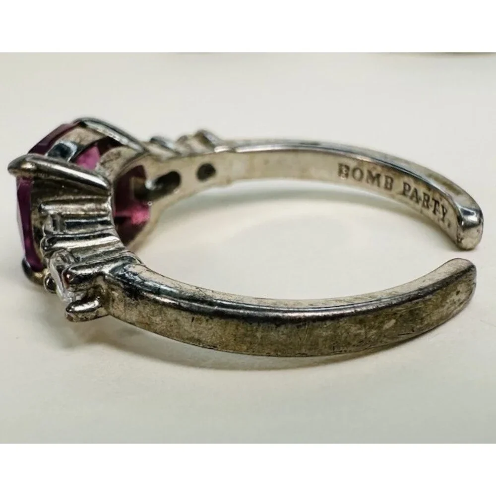 Bomb Party 3Pc Adjustable Ring Lot Size 4/5 Pink Blue Rhodium Heavy Wear